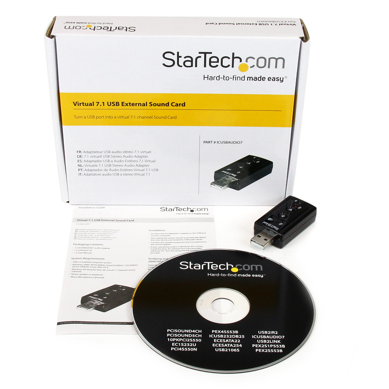 StarTech ICUSBAUDIO7 Virtual 7.1 USB Stereo Audio Adapter External Sound Card